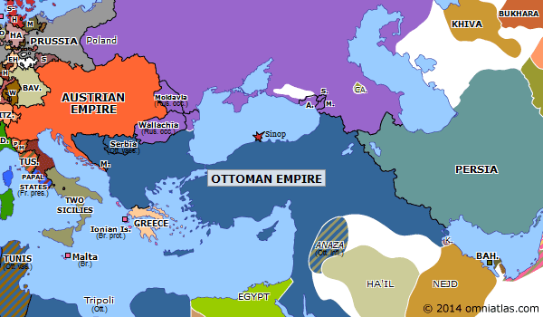 Outbreak of the Crimean War | Historical Atlas of Europe (28 March 1854 ...