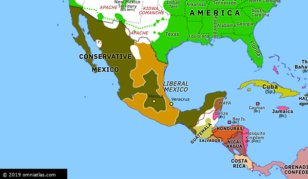 Mexican Reform War | Historical Atlas of North America (29 September ...