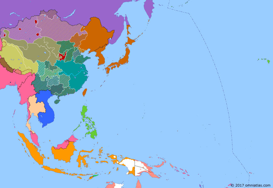 Political map of East Asia and the Western Pacific on 07 Jul 1937 (Second Sino-Japanese War: Marco Polo Bridge Incident), showing the following events: February 26 Incident; Mengjiang; Germany and Japan sign Anti-Comintern Pact; Xian Incident; Colony of Burma; Marco Polo Bridge Incident.