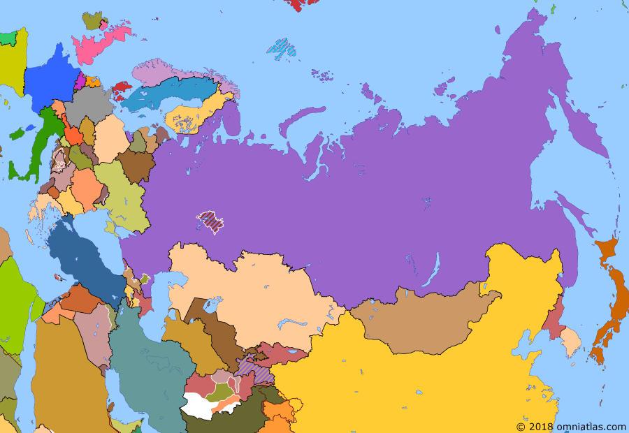 Political map of Russia & the former Soviet Union on 04 Oct 1993 (Successors of the Soviet Union: Russian Constitutional Crisis), showing the following events: Post-Soviet Russian Reforms; Islamic State of Afghanistan; War in Abkhazia; Tatarstani Sovereignty Bid; Dissolution of Czechoslovakia; Armenian Summer Offensives; Russian Constitutional Crisis.