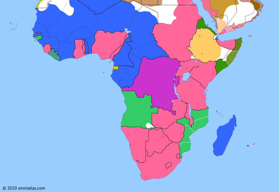 Political map of Sub-Saharan Africa on 20 Jul 1922 (Africa between the World Wars: League of Nations Mandates), showing the following events: South West Africa Mandate; Egyptian Independence; Tanganyika Mandate; Ruanda-Urundi Mandate; Cameroons Mandates; Togoland Mandates.